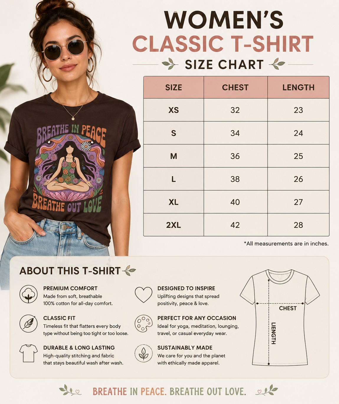 Women's Classic T-Shirt – Breathe In Peace Breathe Out Love | Spiritual Graphic Tee